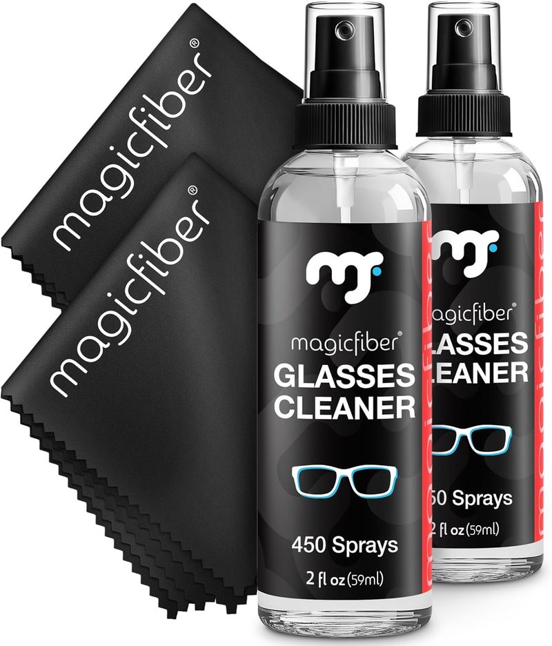 MagicFiber Glasses Cleaner Kit - (2) Eyeglass Cleaner Sprays + (2) Microfiber Cleaning Cloth - Wipes For Eye Glasses, Lenses, Cameras, Screens, Sunglasses, Phones, Electronics, Computer, VR, TV - Image 1